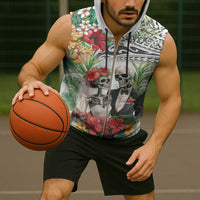 Skeleton Love for Valentine’s Day Sleeveless Zip Hoodie Polynesian Tribal Love Forever - Polynesian Pride