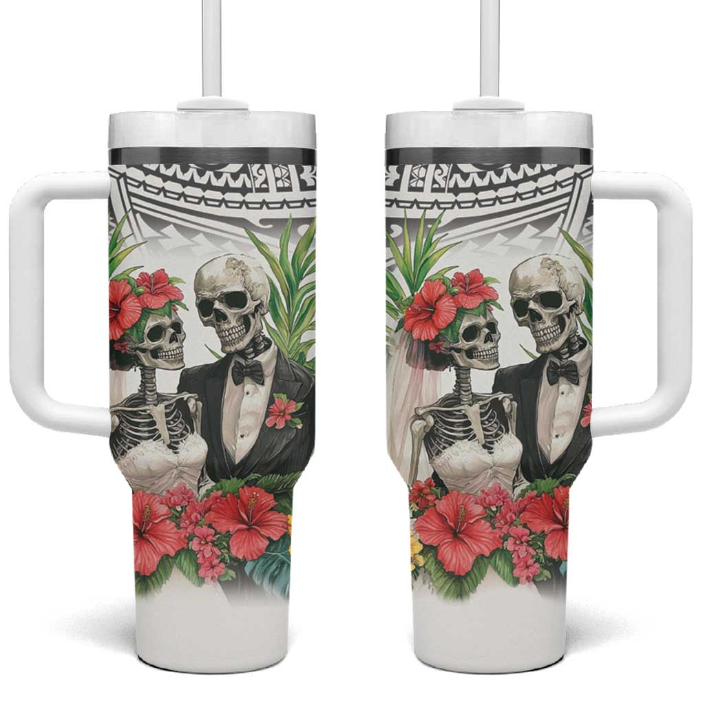 Skeleton Love for Valentine’s Day Tumbler With Handle Polynesian Tribal Love Forever