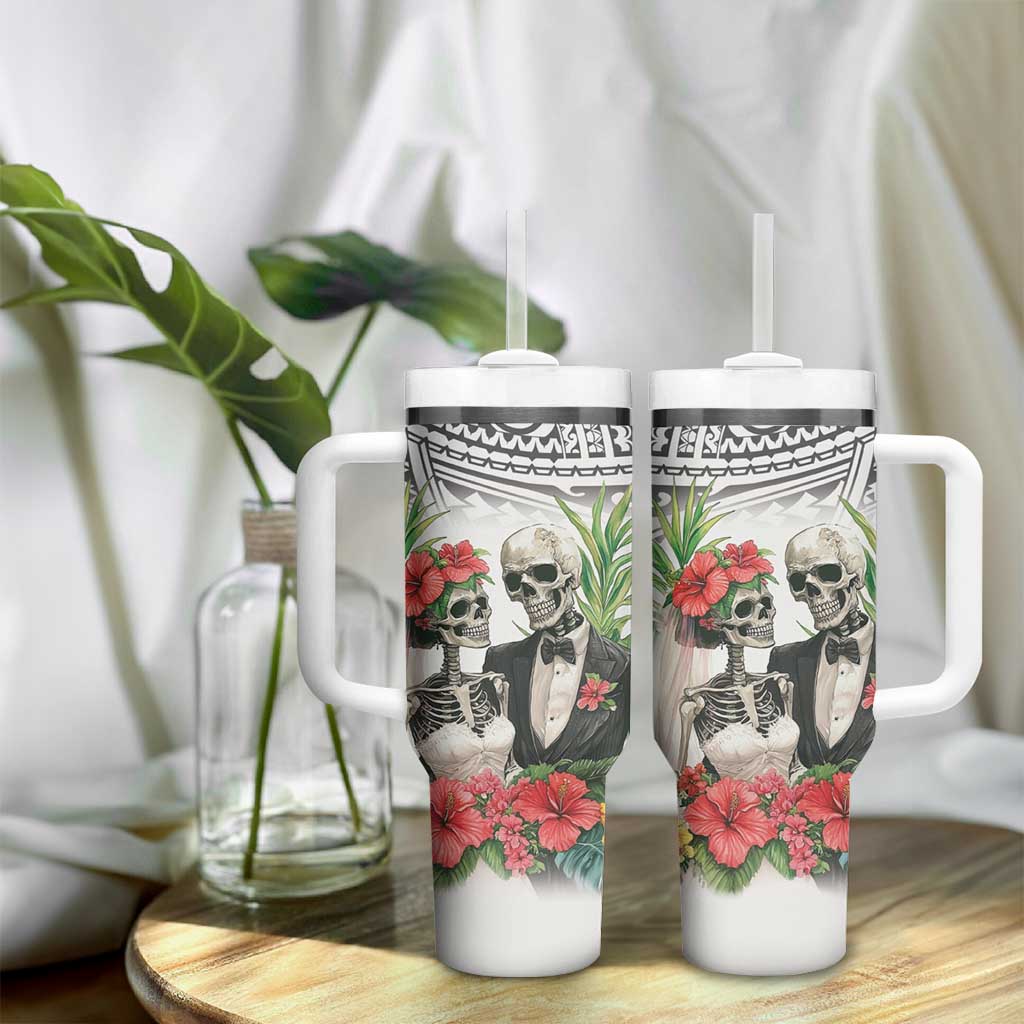 Skeleton Love for Valentine’s Day Tumbler With Handle Polynesian Tribal Love Forever