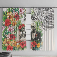 Skeleton Love for Valentine’s Day Window Curtain Polynesian Tribal Love Forever