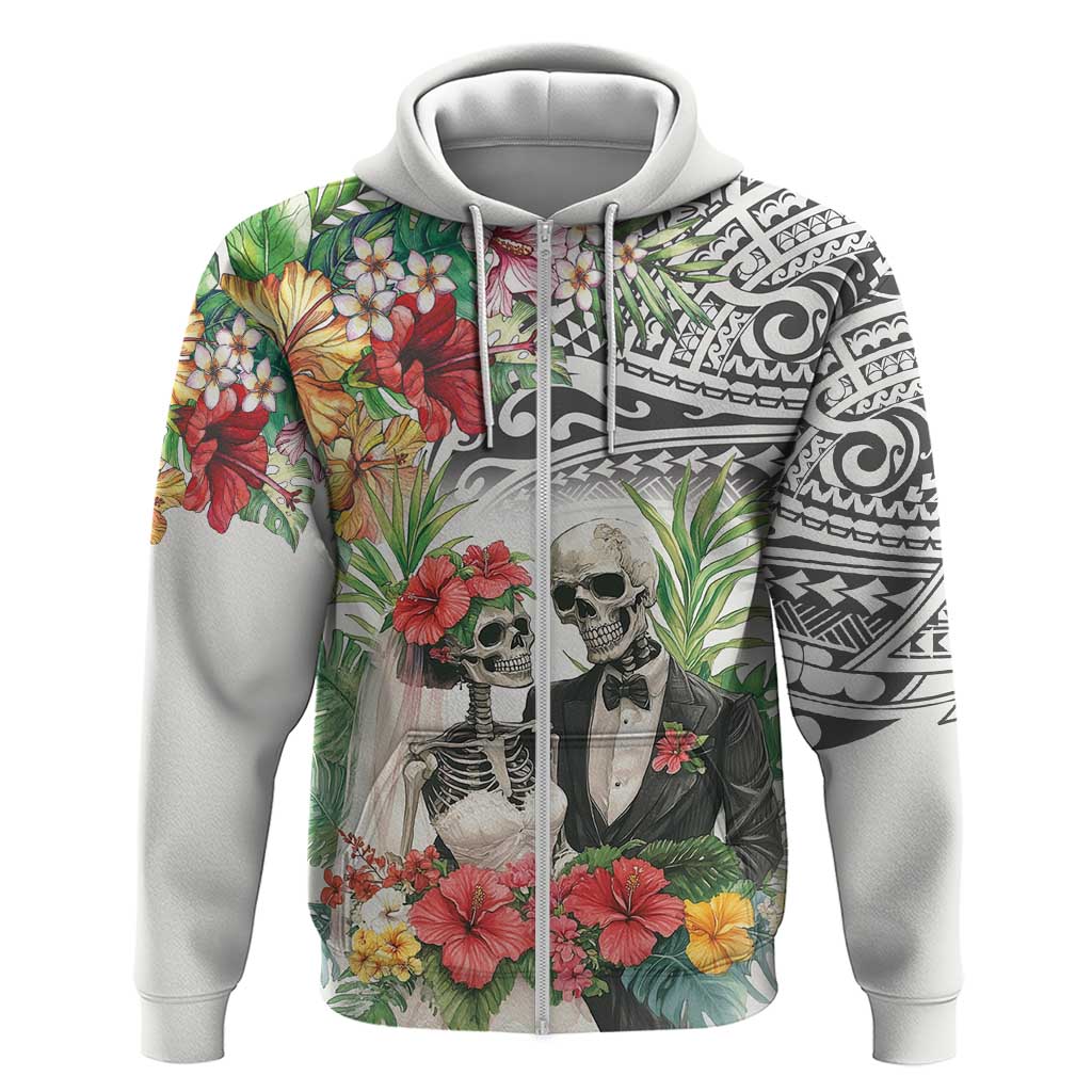 Skeleton Love for Valentine’s Day Zip Hoodie Polynesian Tribal Love Forever