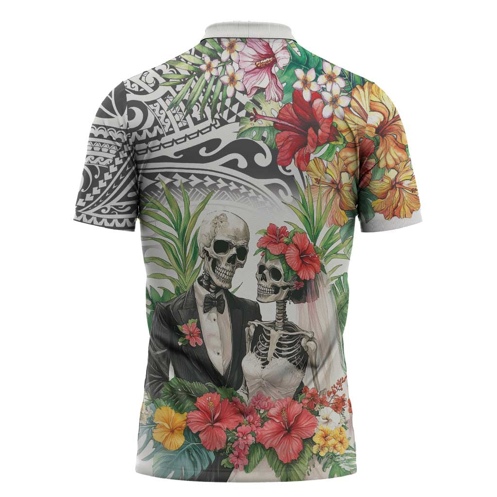 Skeleton Love for Valentine’s Day Zipper Polo Shirt Polynesian Tribal Love Forever - Polynesian Pride