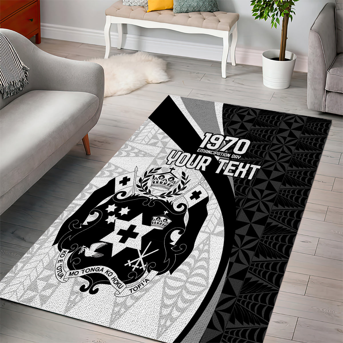 Personalised Tonga Emancipation Day Area Rug Since 1970 Ngatu Tribal Pattern