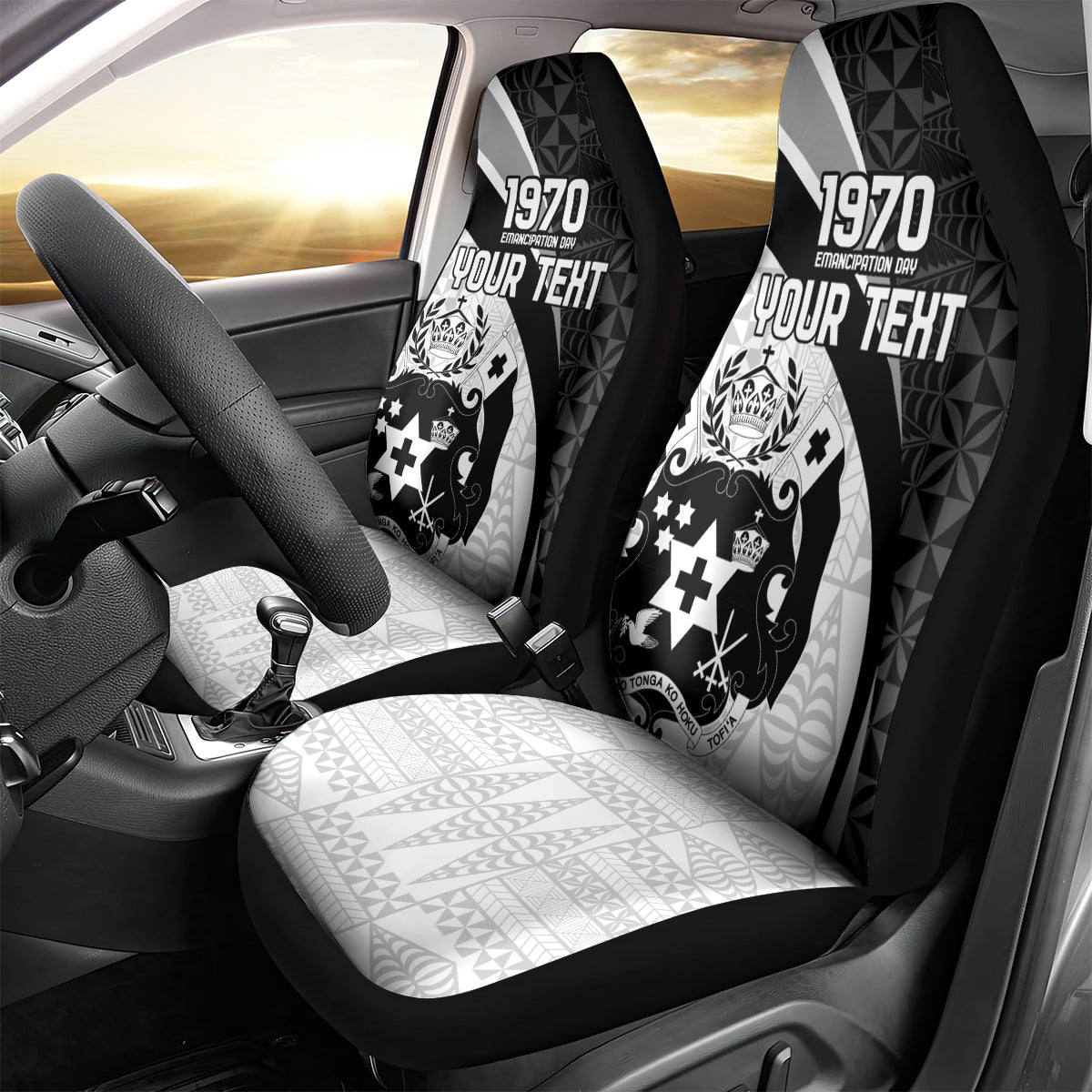 Personalised Tonga Emancipation Day Car Seat Cover Since 1970 Ngatu Tribal Pattern