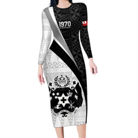 Personalised Tonga Emancipation Day Family Matching Long Sleeve Bodycon Dress and Hawaiian Shirt Since 1970 Ngatu Tribal Pattern LT9 Mom's Dress Black - Polynesian Pride