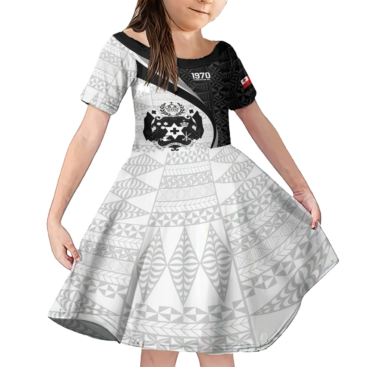 Personalised Tonga Emancipation Day Family Matching Short Sleeve Bodycon Dress and Hawaiian Shirt Since 1970 Ngatu Tribal Pattern LT9 Daughter's Dress Black - Polynesian Pride