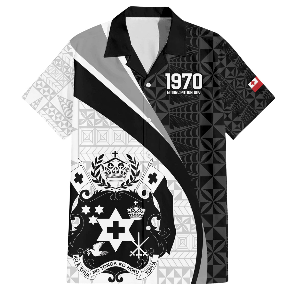 Personalised Tonga Emancipation Day Family Matching Short Sleeve Bodycon Dress and Hawaiian Shirt Since 1970 Ngatu Tribal Pattern LT9 Dad's Shirt - Short Sleeve Black - Polynesian Pride