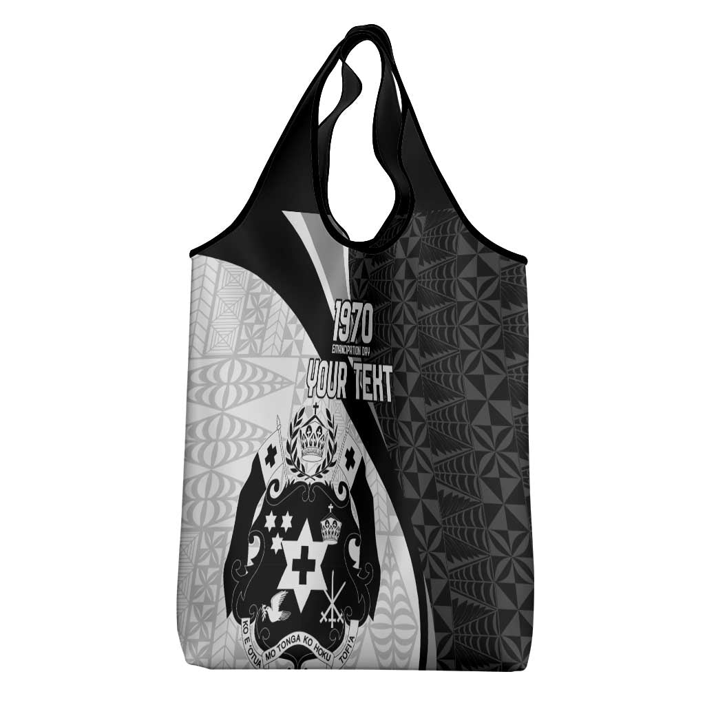 Personalised Tonga Emancipation Day Grocery Bag Since 1970 Ngatu Tribal Pattern