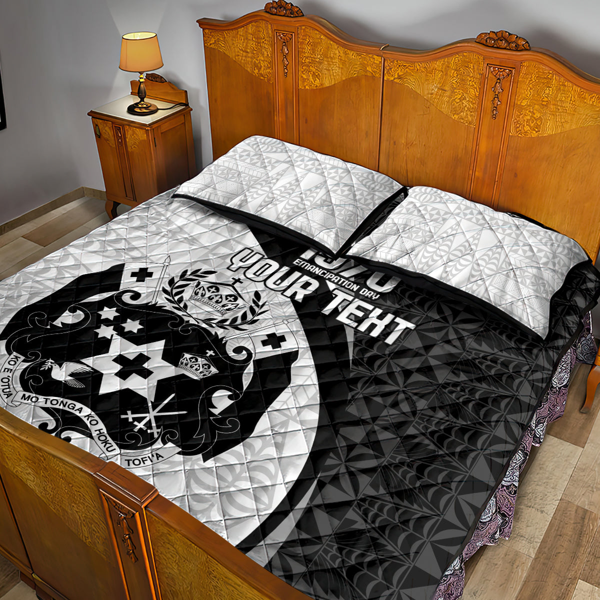 Personalised Tonga Emancipation Day Quilt Bed Set Since 1970 Ngatu Tribal Pattern
