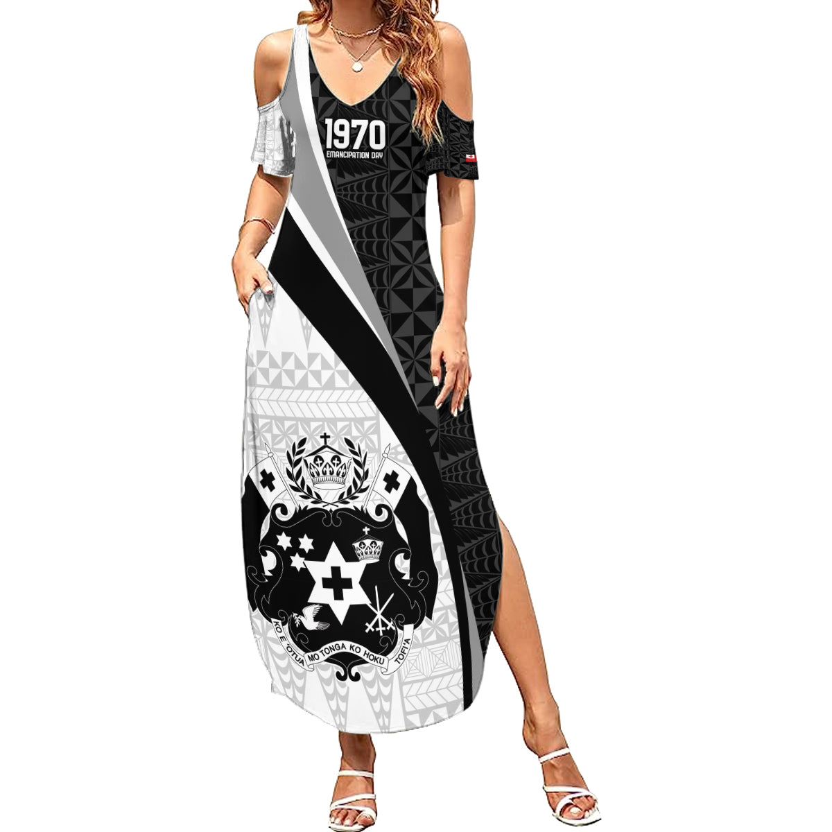 Personalised Tonga Emancipation Day Summer Maxi Dress Since 1970 Ngatu Tribal Pattern