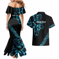 All Black Maori Tribal Tattoo Personalised Couples Matching Mermaid Dress and Hawaiian Shirt Polynesian Style LT9 - Polynesian Pride