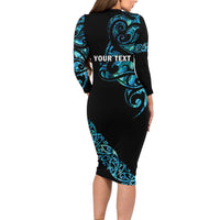 All Black Maori Tribal Tattoo Personalised Family Matching Long Sleeve Bodycon Dress and Hawaiian Shirt Polynesian Style
