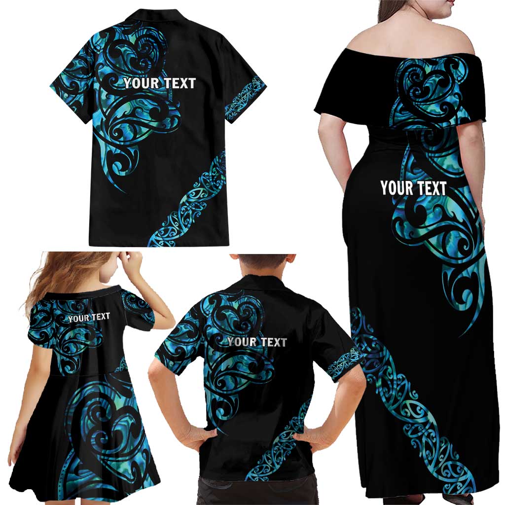 All Black Maori Tribal Tattoo Personalised Family Matching Off Shoulder Maxi Dress and Hawaiian Shirt Polynesian Style LT9 - Polynesian Pride