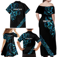 All Black Maori Tribal Tattoo Personalised Family Matching Off Shoulder Maxi Dress and Hawaiian Shirt Polynesian Style LT9 - Polynesian Pride