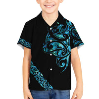 All Black Maori Tribal Tattoo Personalised Family Matching Off Shoulder Maxi Dress and Hawaiian Shirt Polynesian Style LT9 Son's Shirt Black - Polynesian Pride