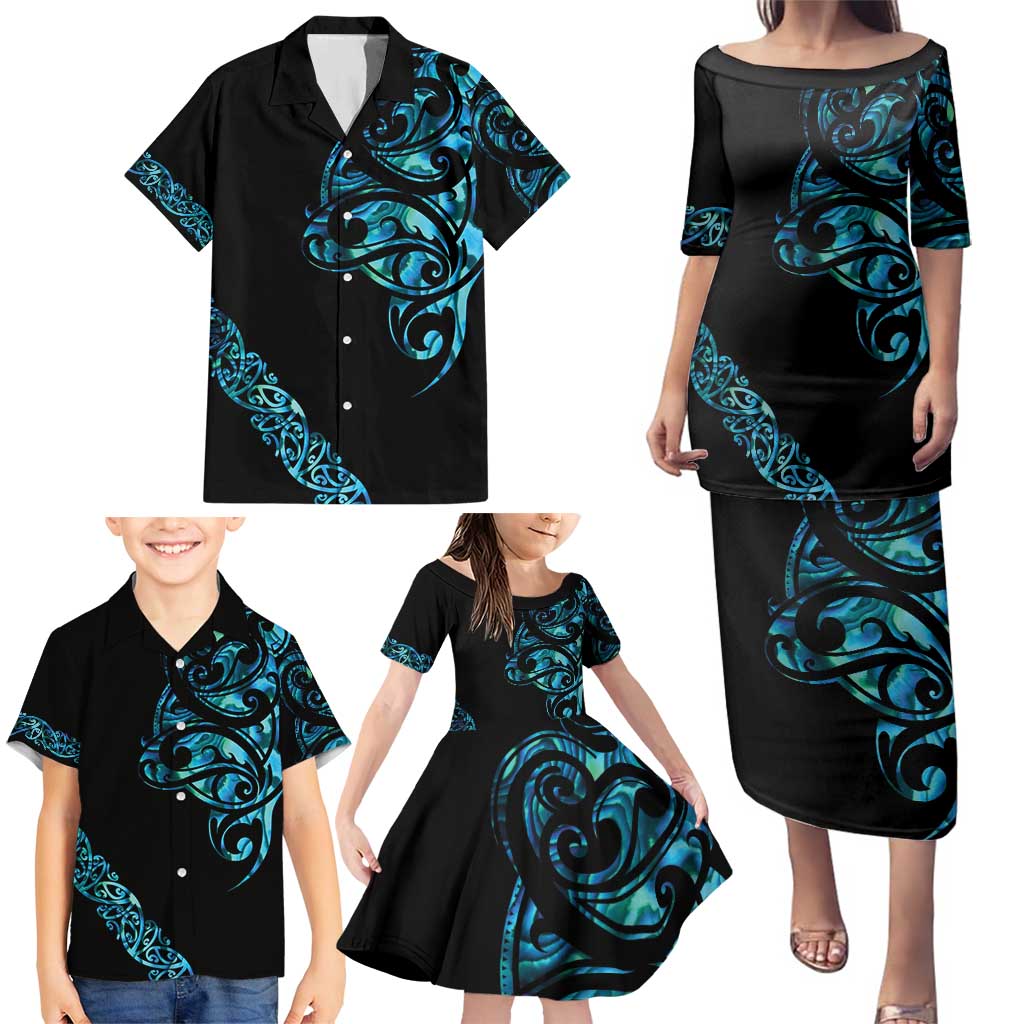 All Black Maori Tribal Tattoo Personalised Family Matching Puletasi and Hawaiian Shirt Polynesian Style LT9 - Polynesian Pride