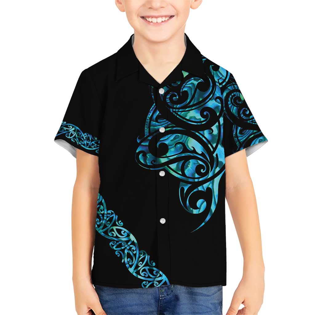 All Black Maori Tribal Tattoo Personalised Family Matching Puletasi and Hawaiian Shirt Polynesian Style LT9 Son's Shirt Black - Polynesian Pride