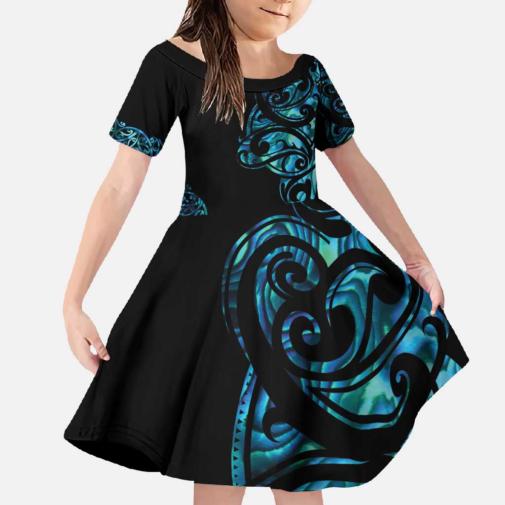 All Black Maori Tribal Tattoo Personalised Family Matching Summer Maxi Dress and Hawaiian Shirt Polynesian Style LT9 Daughter's Dress Black - Polynesian Pride