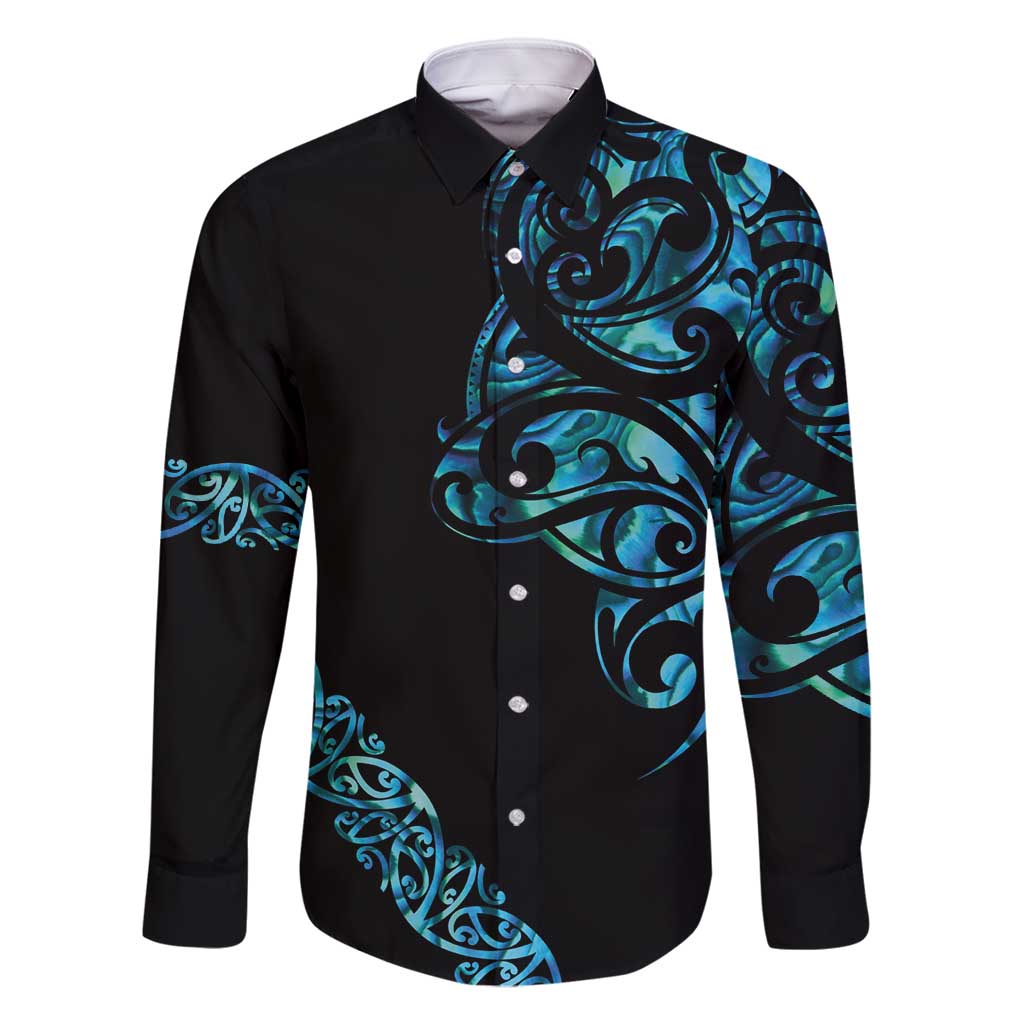 All Black Maori Tribal Tattoo Personalised Family Matching Summer Maxi Dress and Hawaiian Shirt Polynesian Style LT9 Dad's Shirt - Long Sleeve Black - Polynesian Pride