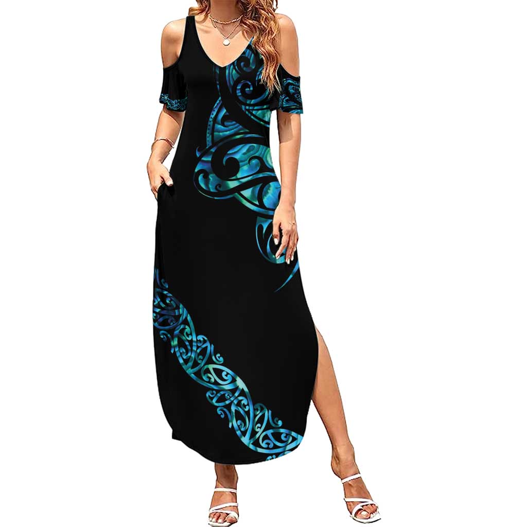 All Black Maori Tribal Tattoo Personalised Family Matching Summer Maxi Dress and Hawaiian Shirt Polynesian Style LT9 Mom's Dress Black - Polynesian Pride