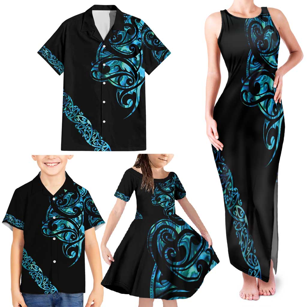 All Black Maori Tribal Tattoo Personalised Family Matching Tank Maxi Dress and Hawaiian Shirt Polynesian Style