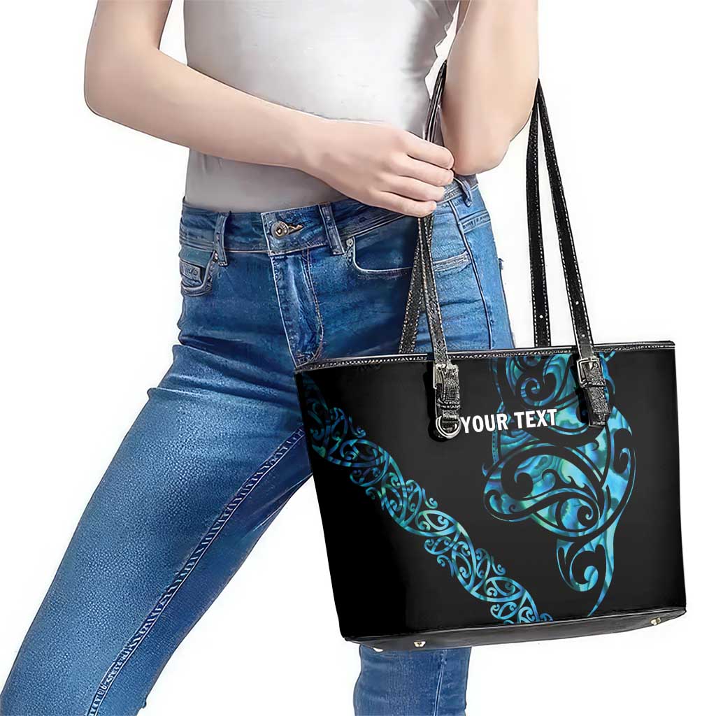 All Black Maori Tribal Tattoo Personalised Leather Tote Bag Polynesian Style