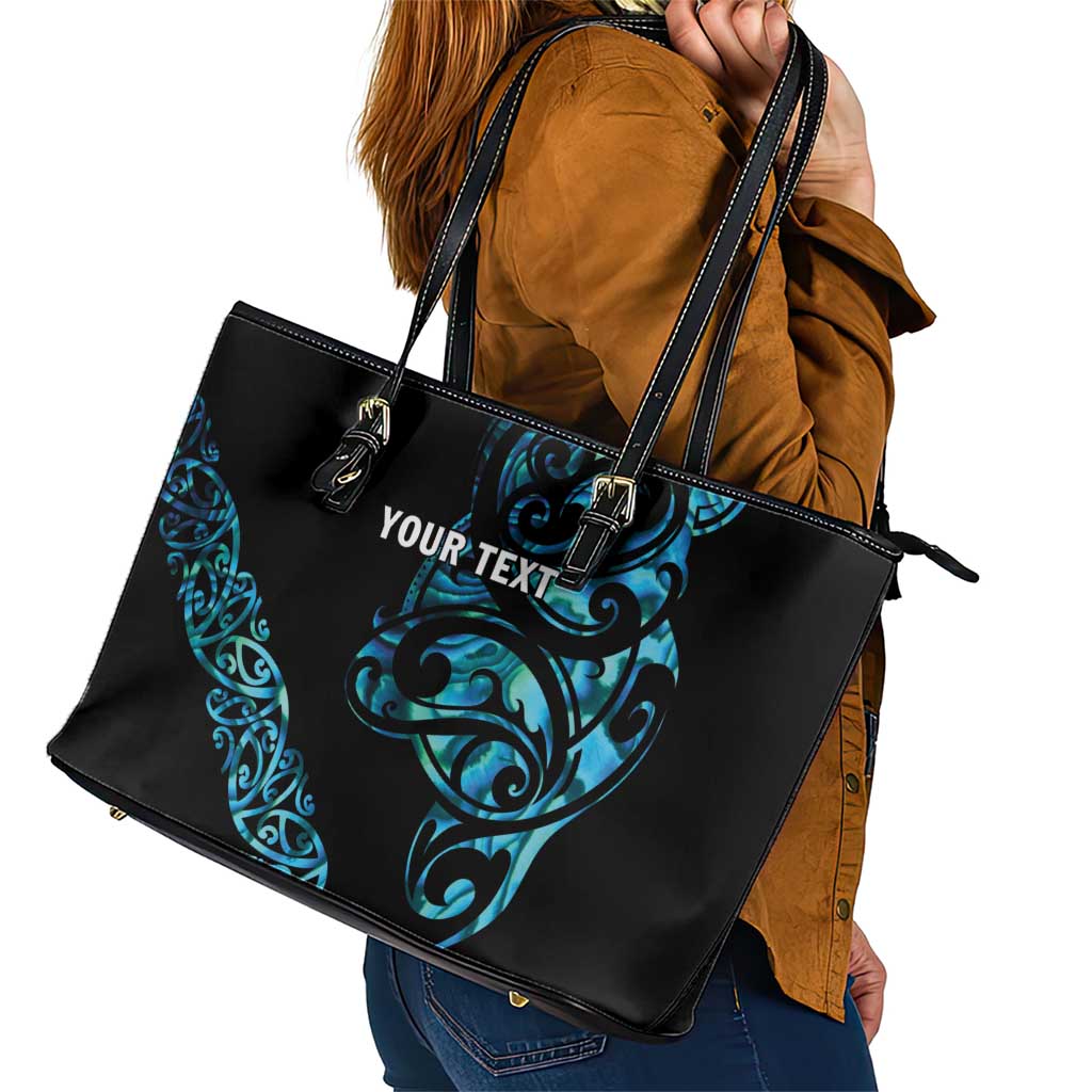 All Black Maori Tribal Tattoo Personalised Leather Tote Bag Polynesian Style