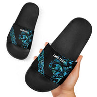 All Black Maori Tribal Tattoo Personalised Slide Sandals Polynesian Style - Polynesian Pride