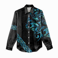 All Black Maori Tribal Tattoo Personalised Women Casual Shirt Polynesian Style