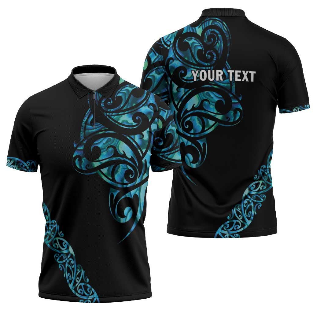 All Black Maori Tribal Tattoo Personalised Zipper Polo Shirt Polynesian Style - Polynesian Pride