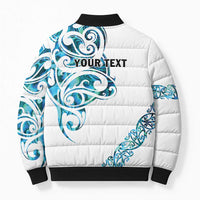 All White Maori Tribal Tattoo Personalised Bomber Puffer Jacket Polynesian Style - Polynesian Pride