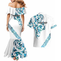 All White Maori Tribal Tattoo Personalised Couples Matching Mermaid Dress and Hawaiian Shirt Polynesian Style LT9 - Polynesian Pride