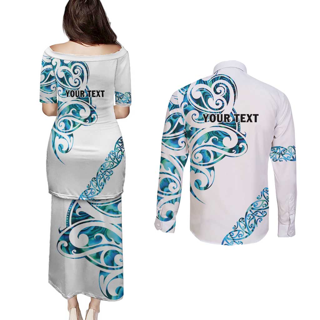 All White Maori Tribal Tattoo Personalised Couples Matching Puletasi and Long Sleeve Button Shirt Polynesian Style LT9 - Polynesian Pride
