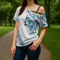 All White Maori Tribal Tattoo Personalised Cross Shoulder Shirt Polynesian Style - Polynesian Pride