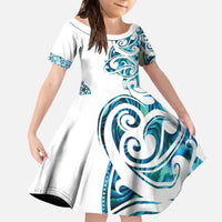 All White Maori Tribal Tattoo Personalised Family Matching Off The Shoulder Long Sleeve Dress and Hawaiian Shirt Polynesian Style