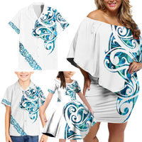 All White Maori Tribal Tattoo Personalised Family Matching Off Shoulder Short Dress and Hawaiian Shirt Polynesian Style LT9 - Polynesian Pride