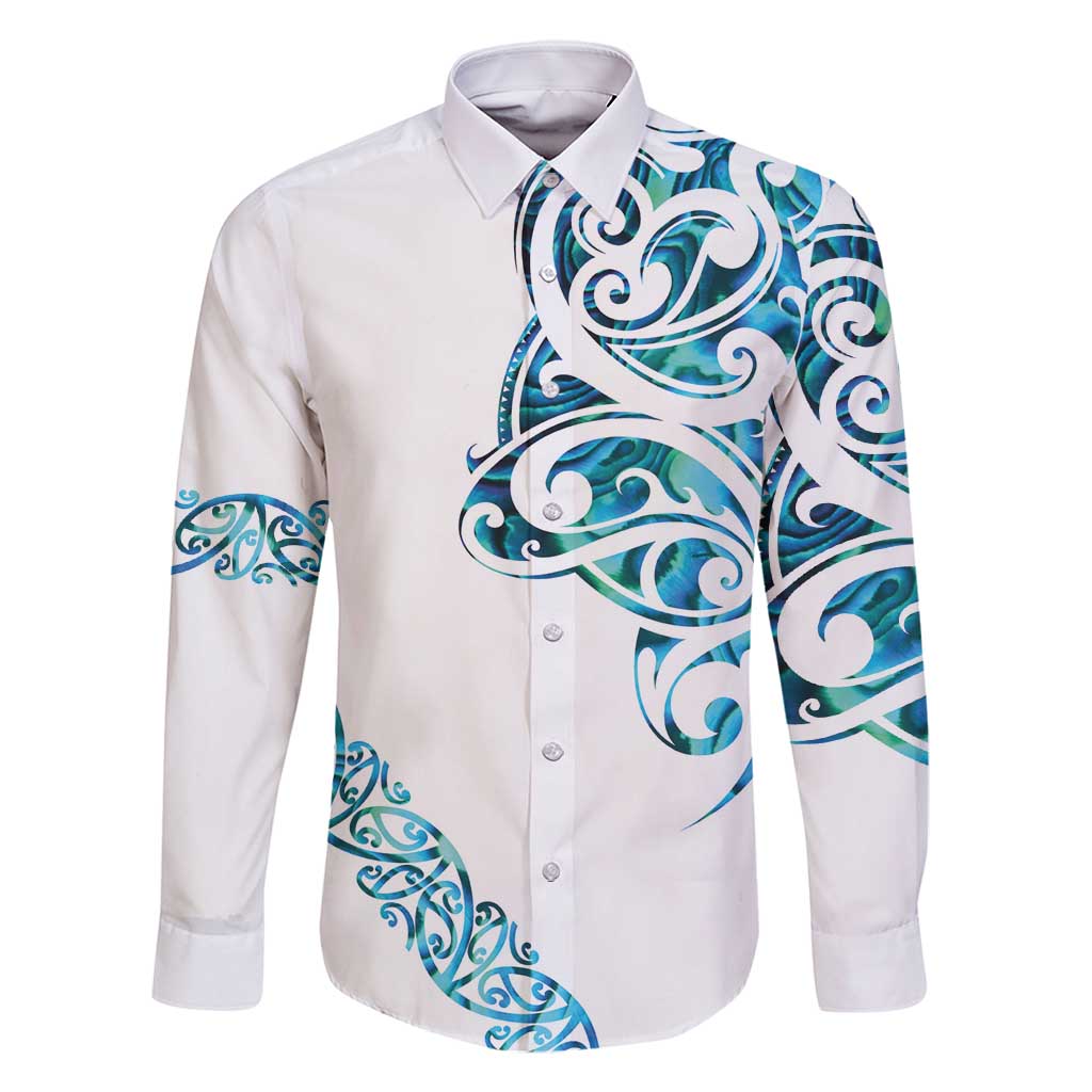 All White Maori Tribal Tattoo Personalised Family Matching Off Shoulder Short Dress and Hawaiian Shirt Polynesian Style LT9 Dad's Shirt - Long Sleeve White - Polynesian Pride
