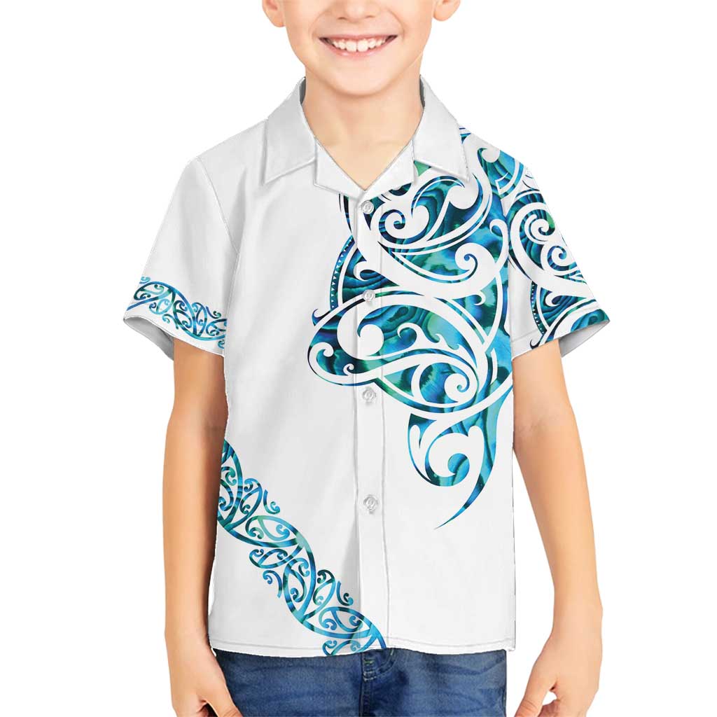 All White Maori Tribal Tattoo Personalised Family Matching Off Shoulder Short Dress and Hawaiian Shirt Polynesian Style LT9 Son's Shirt White - Polynesian Pride