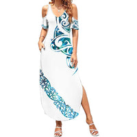 All White Maori Tribal Tattoo Personalised Family Matching Summer Maxi Dress and Hawaiian Shirt Polynesian Style LT9 Mom's Dress White - Polynesian Pride