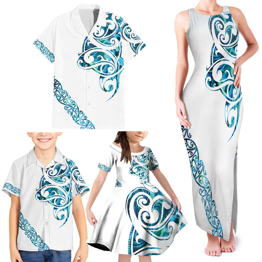 All White Maori Tribal Tattoo Personalised Family Matching Tank Maxi Dress and Hawaiian Shirt Polynesian Style