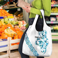 All White Maori Tribal Tattoo Personalised Grocery Bag Polynesian Style