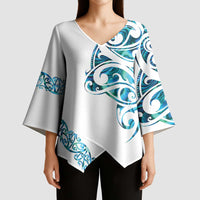 All White Maori Tribal Tattoo Personalised Kimono Sleeve Blouse Polynesian Style - Polynesian Pride