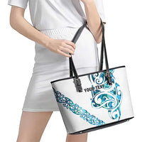 All White Maori Tribal Tattoo Personalised Leather Tote Bag Polynesian Style