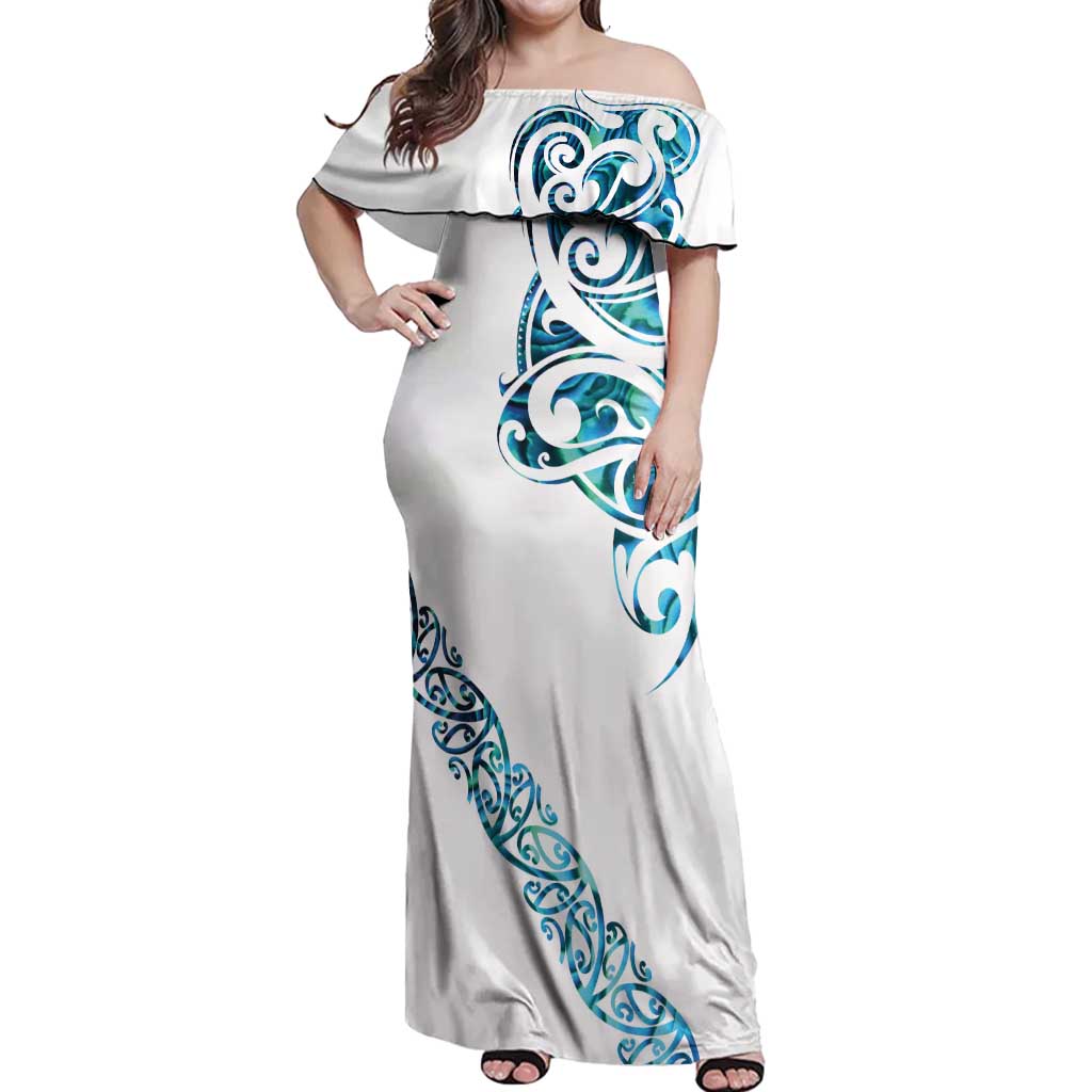 All White Maori Tribal Tattoo Personalised Off Shoulder Maxi Dress Polynesian Style