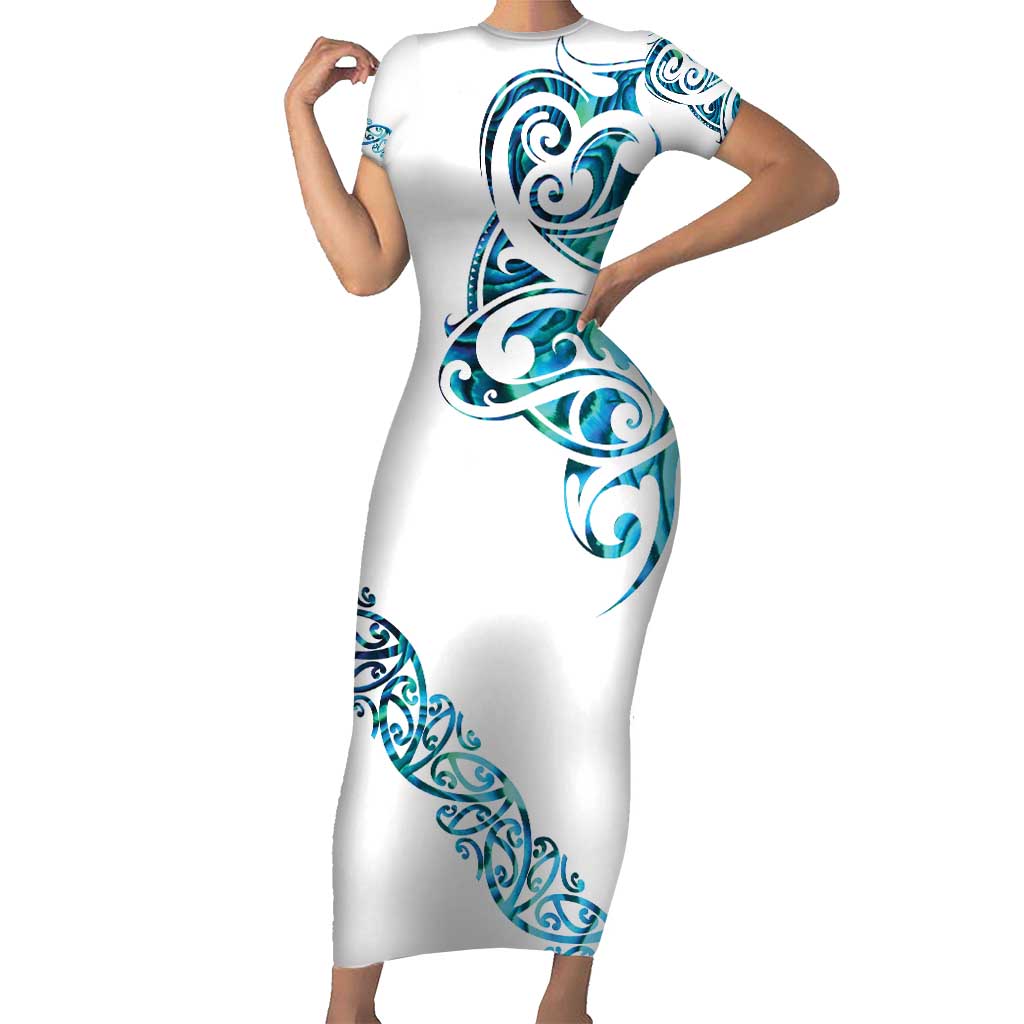 All White Maori Tribal Tattoo Personalised Short Sleeve Bodycon Dress Polynesian Style