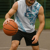 All White Maori Tribal Tattoo Personalised Sleeveless Hoodie Polynesian Style - Polynesian Pride