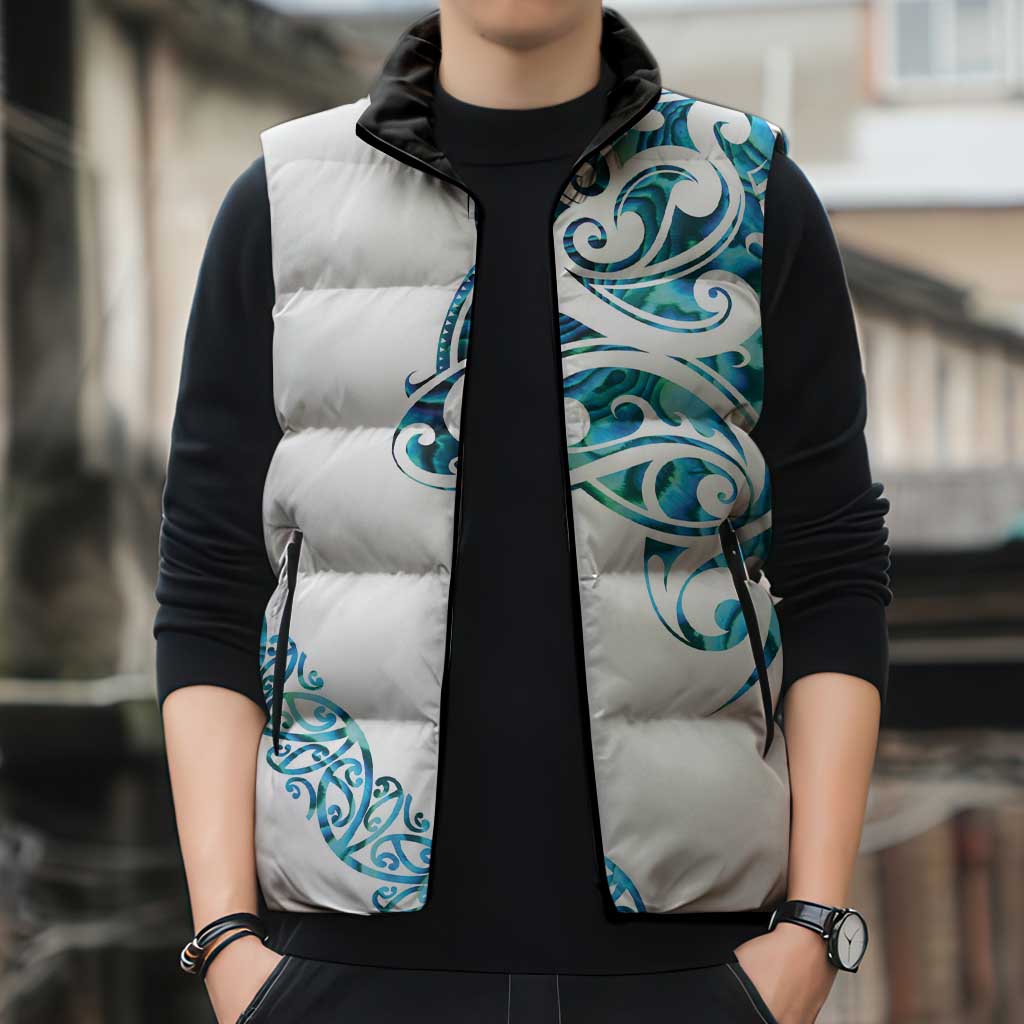 All White Maori Tribal Tattoo Personalised Sleeveless Puffer Jacket Polynesian Style - Polynesian Pride
