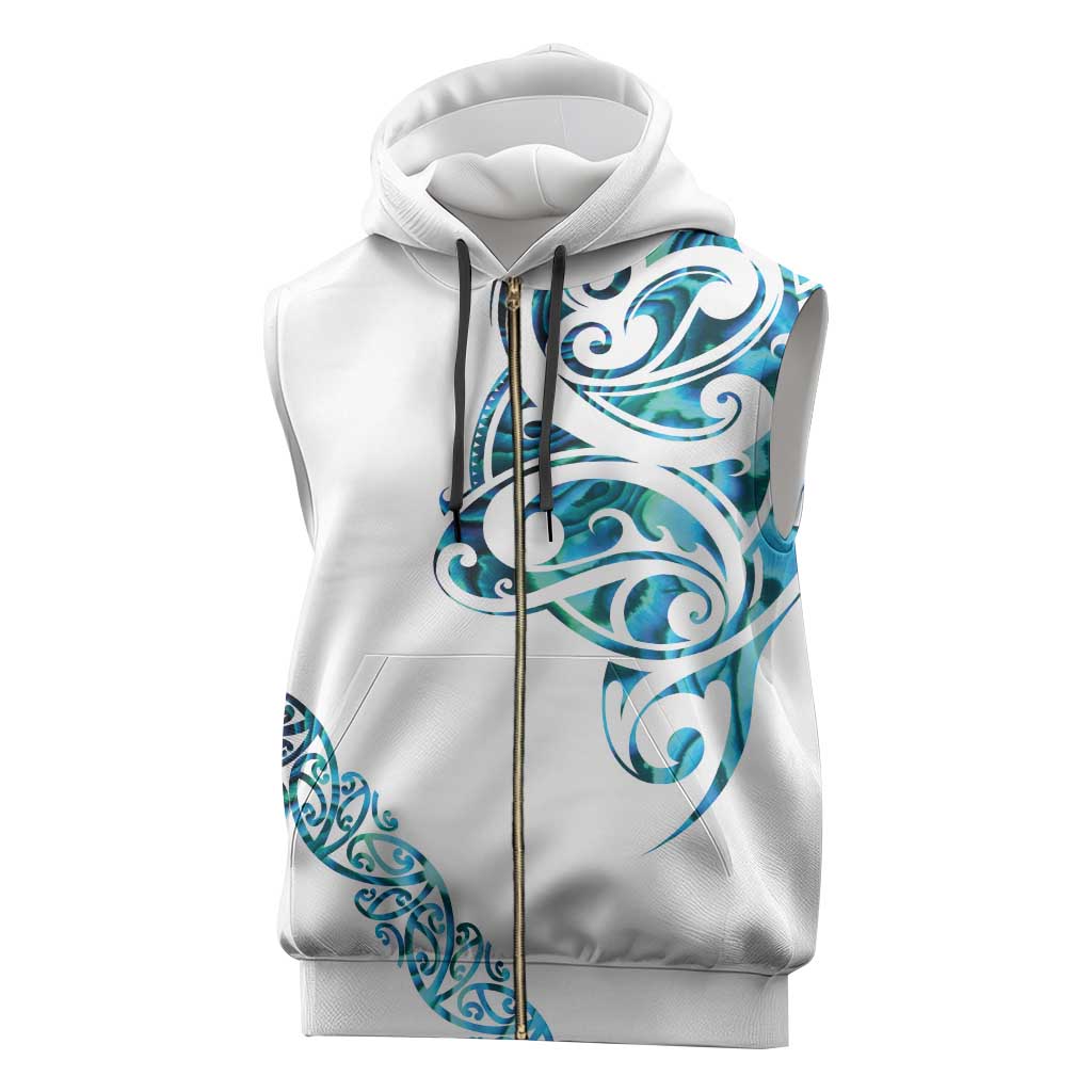 All White Maori Tribal Tattoo Personalised Sleeveless Zip Hoodie Polynesian Style - Polynesian Pride