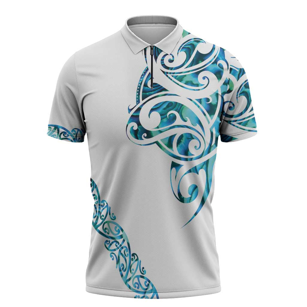 All White Maori Tribal Tattoo Personalised Zipper Polo Shirt Polynesian Style - Polynesian Pride
