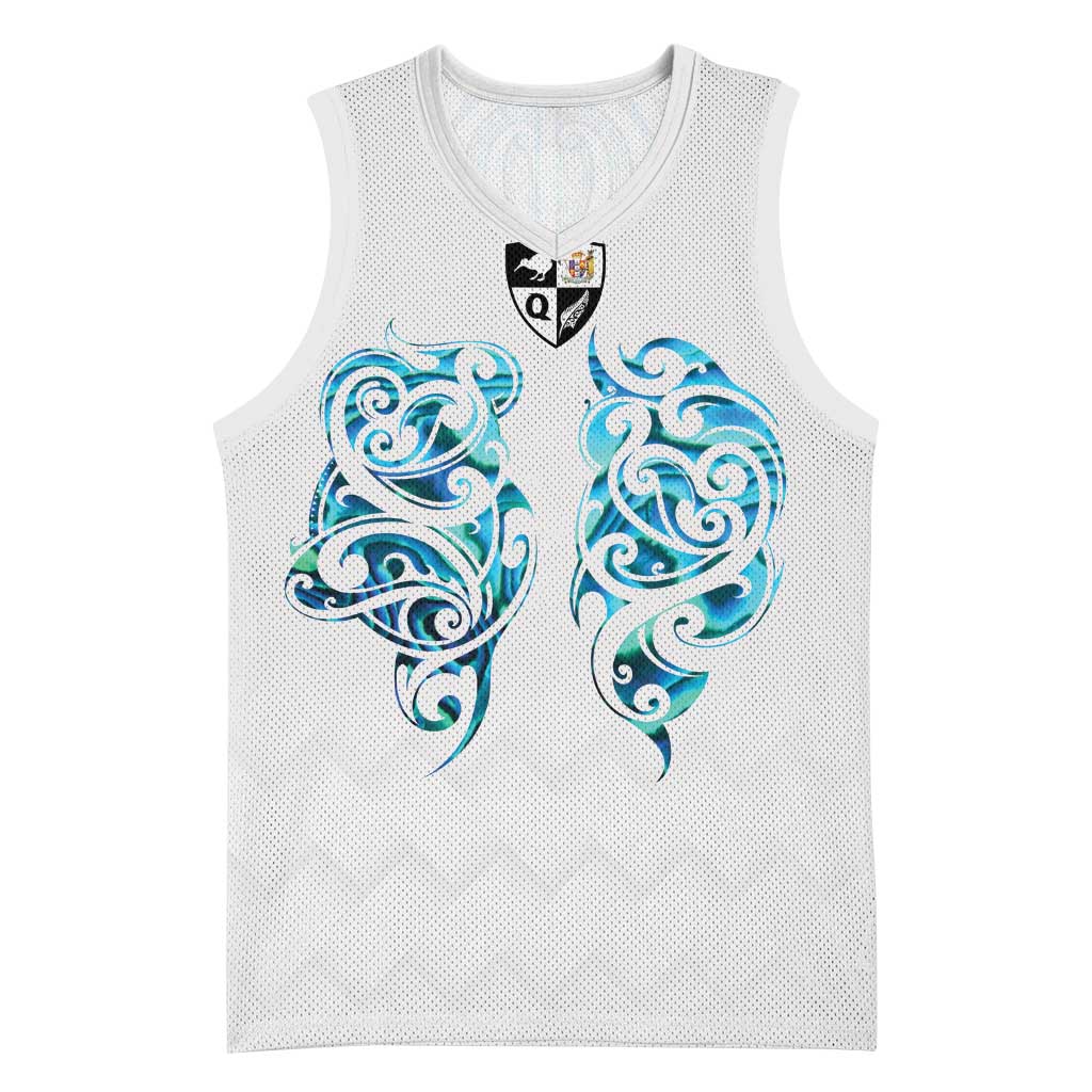 Queensland Maori Kiwi Personalised Basketball Jersey Ma Kakariki Papua Shell Maori Tribal Tattoo - Polynesian Pride